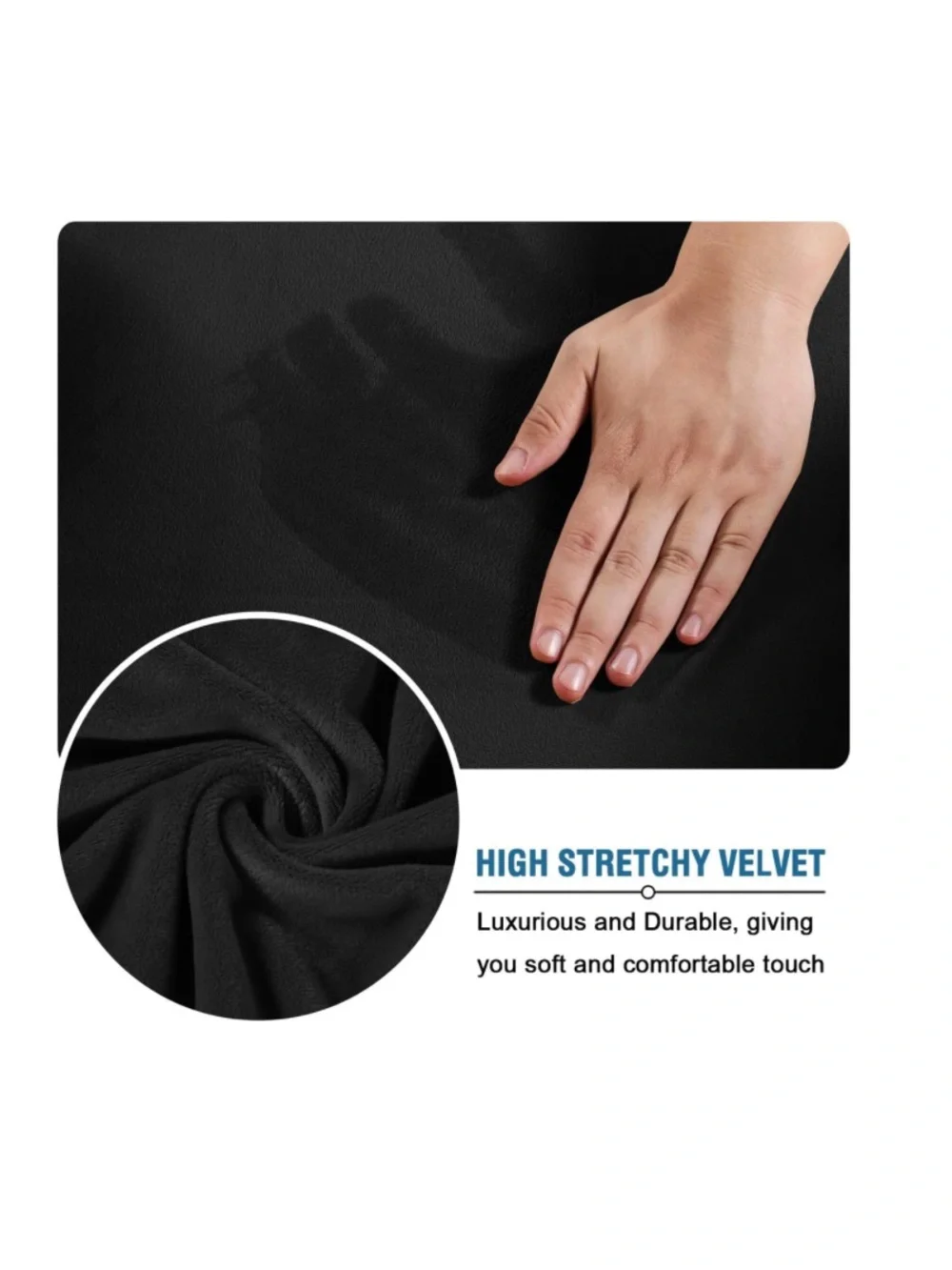 JET BLACK Stretch VELVET Slipcover Set - 2 Cushion Sofa